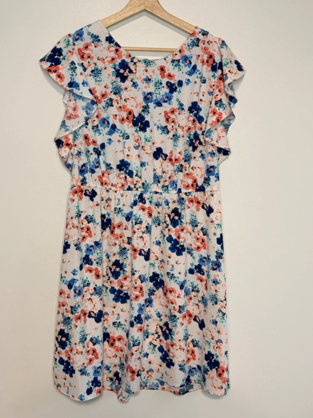 Merona White Floral Flutter Sleeve Dress Size Large